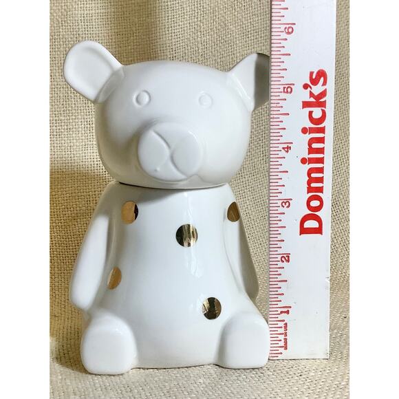 CIROA stoneware Hello Honey teddy bear gold polka dots honey pot jar w/ dipper - Picture 7 of 7